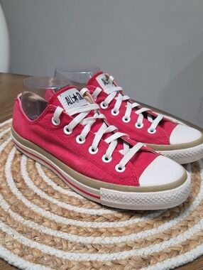 Converse All Star Low Top Red- Tonal Red Pinstripe, Rare, Size 9W/7M